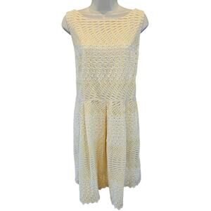 Katherine Kelly yellow lace white sheath dress lined size 14 EUC business casual